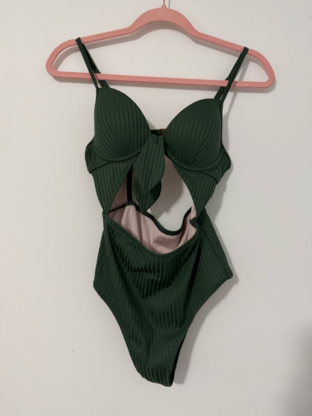 Shade & Shore Green and Blush Ribbed Swim Top